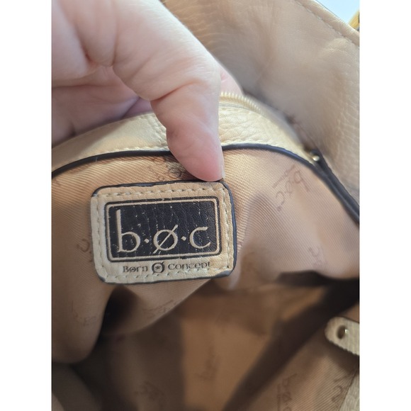 B.O.C. Beige Faux Pebbled Leather & Straw Vegan Purse Shoulder Handbag - Picture 7 of 13